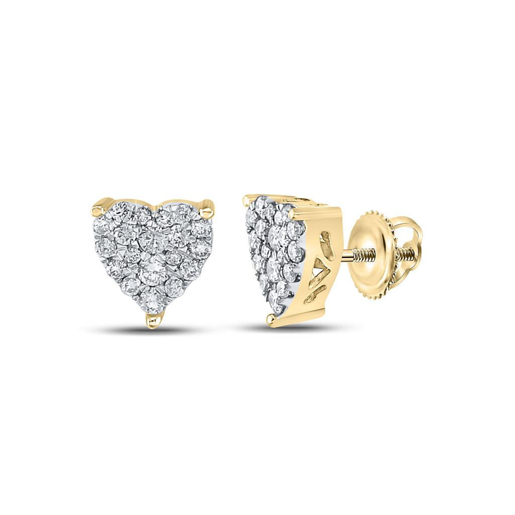 10k Yellow Gold Round Diamond Heart Earrings 1/4 Cttw