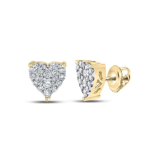 10k Yellow Gold Round Diamond Heart Earrings 1/4 Cttw