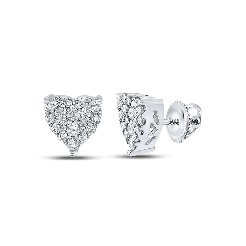 14k White Gold Round Diamond Heart Earrings 1/4 Cttw