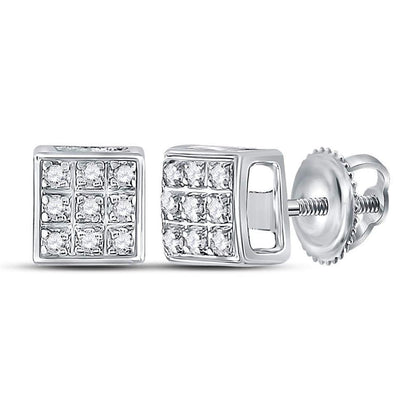 14k White Gold Round Diamond Square Cluster Earrings 1/20 Cttw