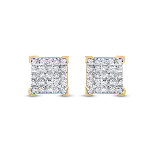 10k Yellow Gold Round Diamond Square Earrings 1/6 Cttw