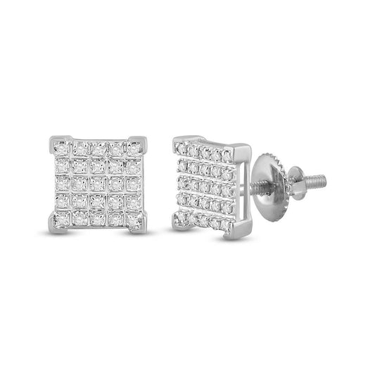 14k White Gold Round Diamond Square Earrings 1/6 Cttw