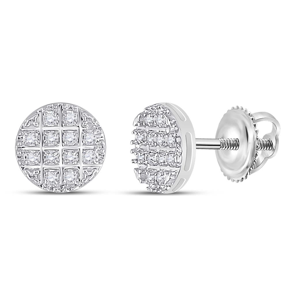 14k White Gold Round Diamond Disk Circle Earrings 1/10 Cttw