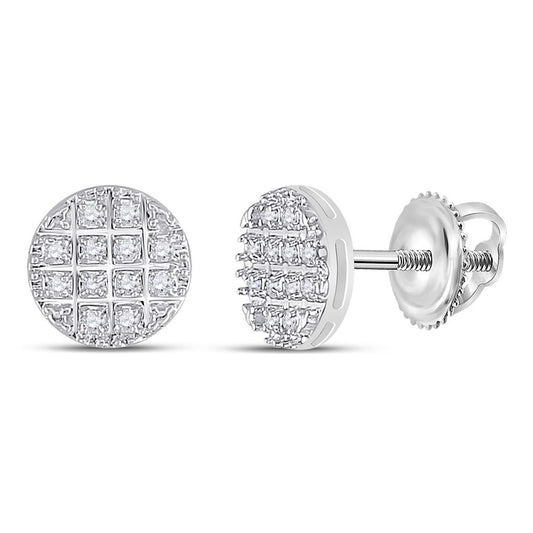 14k White Gold Round Diamond Disk Circle Earrings 1/10 Cttw