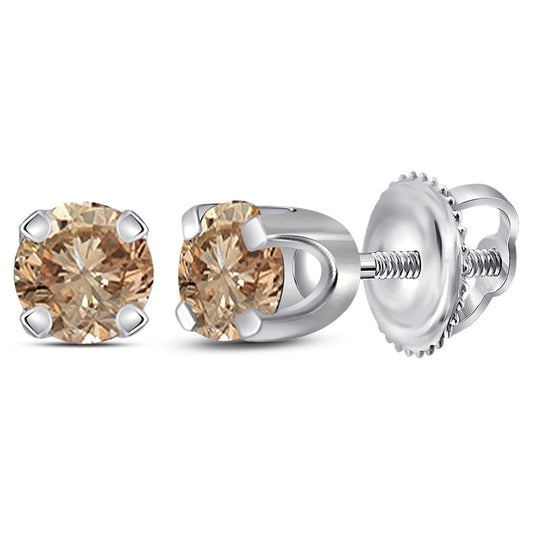 10k Yellow Gold Round Brown Diamond Solitaire Stud Earrings 1/4 Cttw