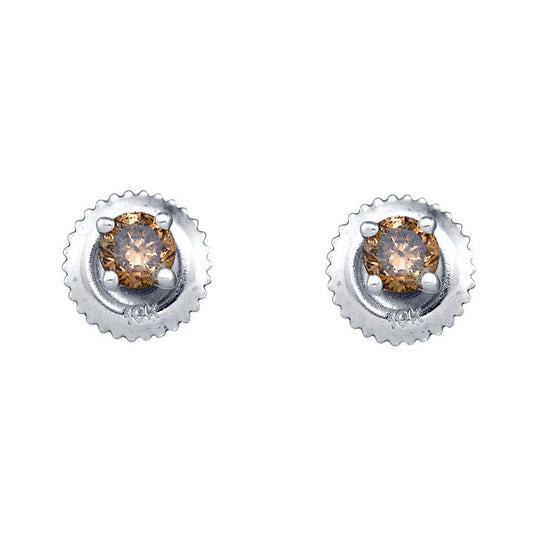 14k White Gold Round Brown Diamond Solitaire Earrings 1/4 Cttw