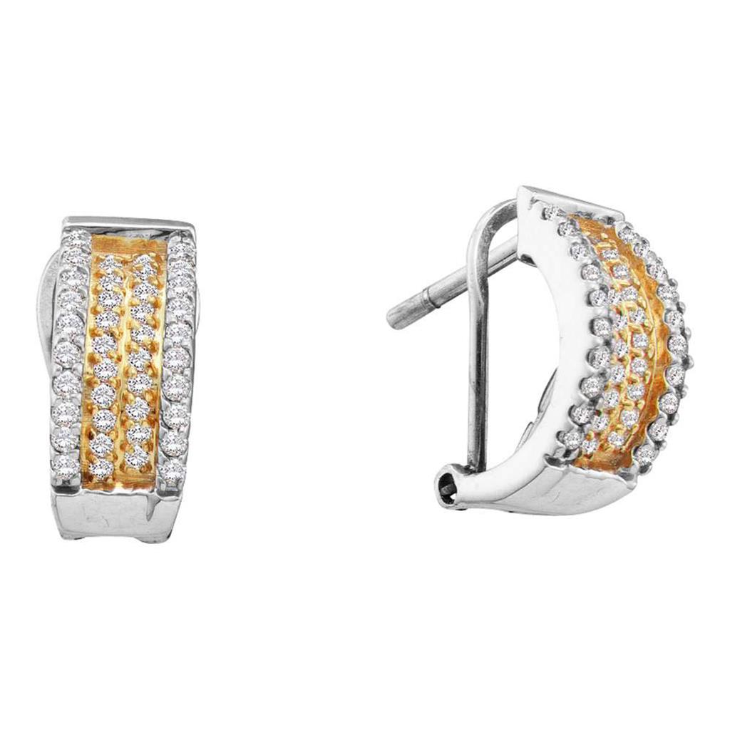 14k White Gold Round Diamond Huggie French-clip Earrings 1/2 Cttw