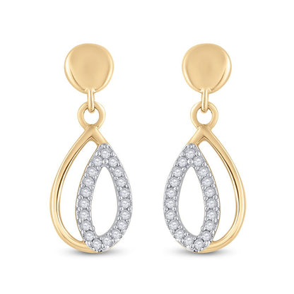 10k Yellow Gold Round Diamond Dangle Earrings 1/10 Cttw