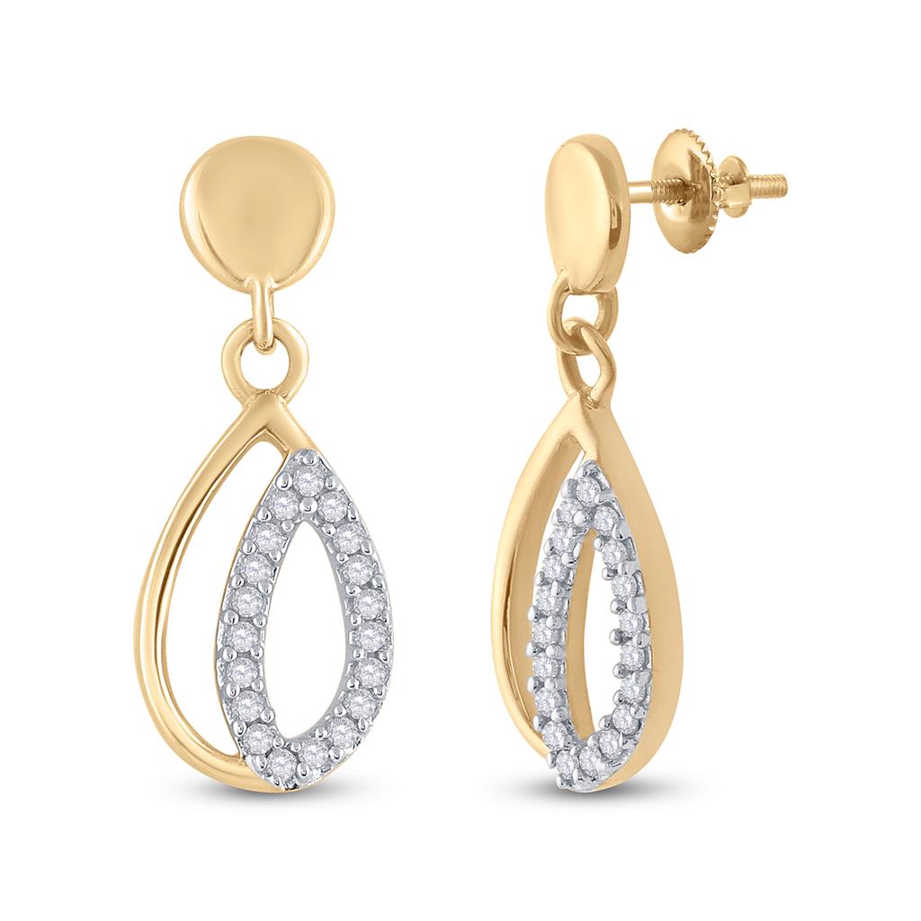 10k Yellow Gold Round Diamond Dangle Earrings 1/10 Cttw