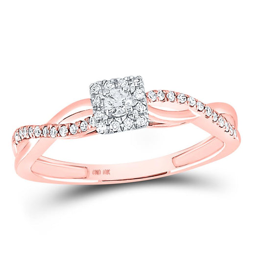 10k Rose Gold Round Diamond Solitaire Twist Bridal Engagement Ring 1/5 Cttw