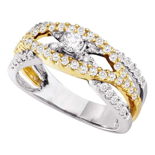 14k White Gold Round Diamond Solitaire Two-tone Bridal Engagement Ring 3/4 Cttw