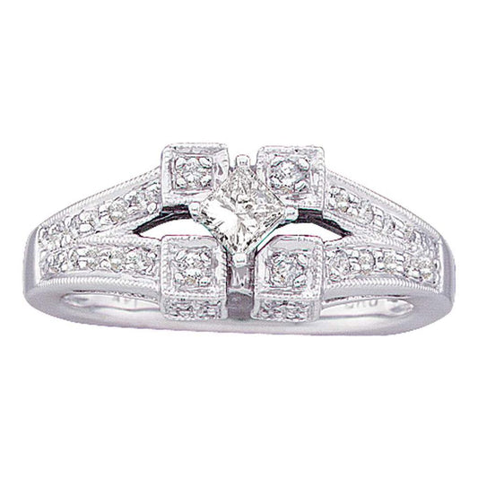 14k White Gold Princess Diamond Solitaire Bridal Engagement Ring 1/2 Cttw