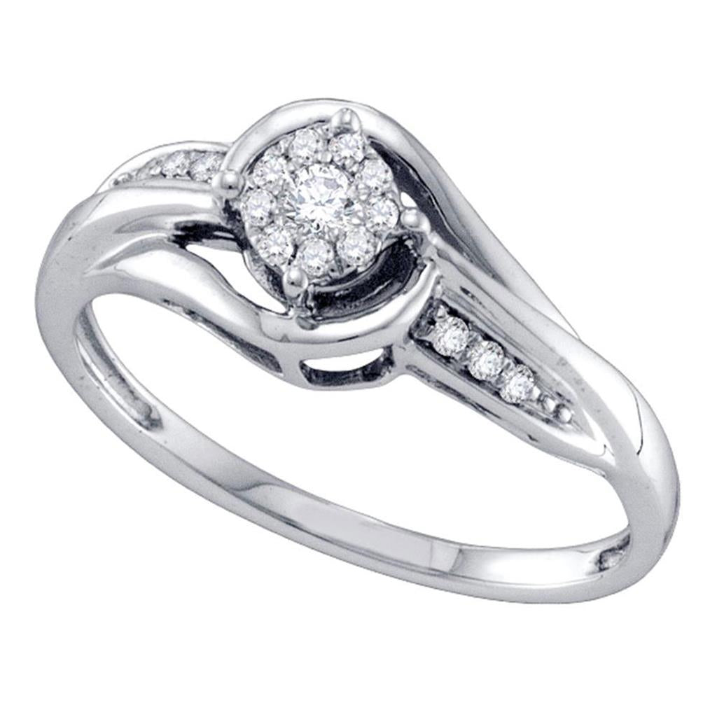 14k White Gold Round Diamond Cluster Bridal Engagement Ring 1/6 Cttw