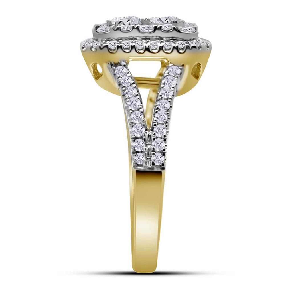 14k Yellow Gold Round Diamond Cluster Bridal Engagement Ring 1-1/2 Cttw