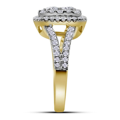 14k Yellow Gold Round Diamond Cluster Bridal Engagement Ring 1-1/2 Cttw