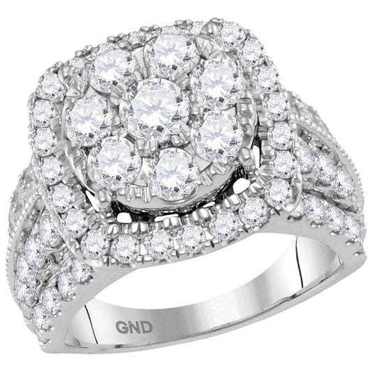 14k White Gold Round Diamond Cluster Bridal Engagement Ring 3-1/2 Cttw