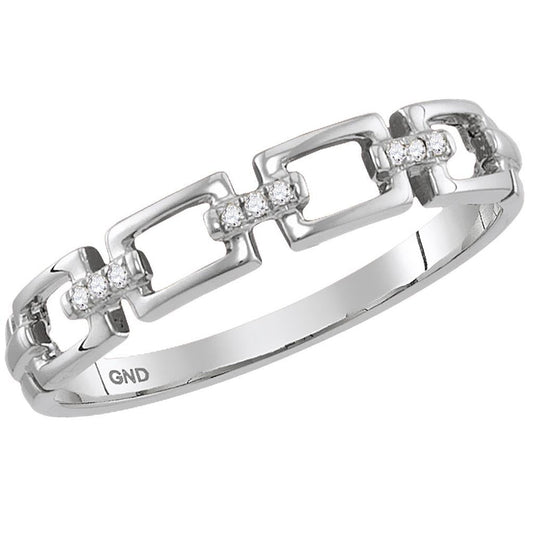 14kt White Gold Round Diamond Chain Link Stackable Band Ring .03 Cttw