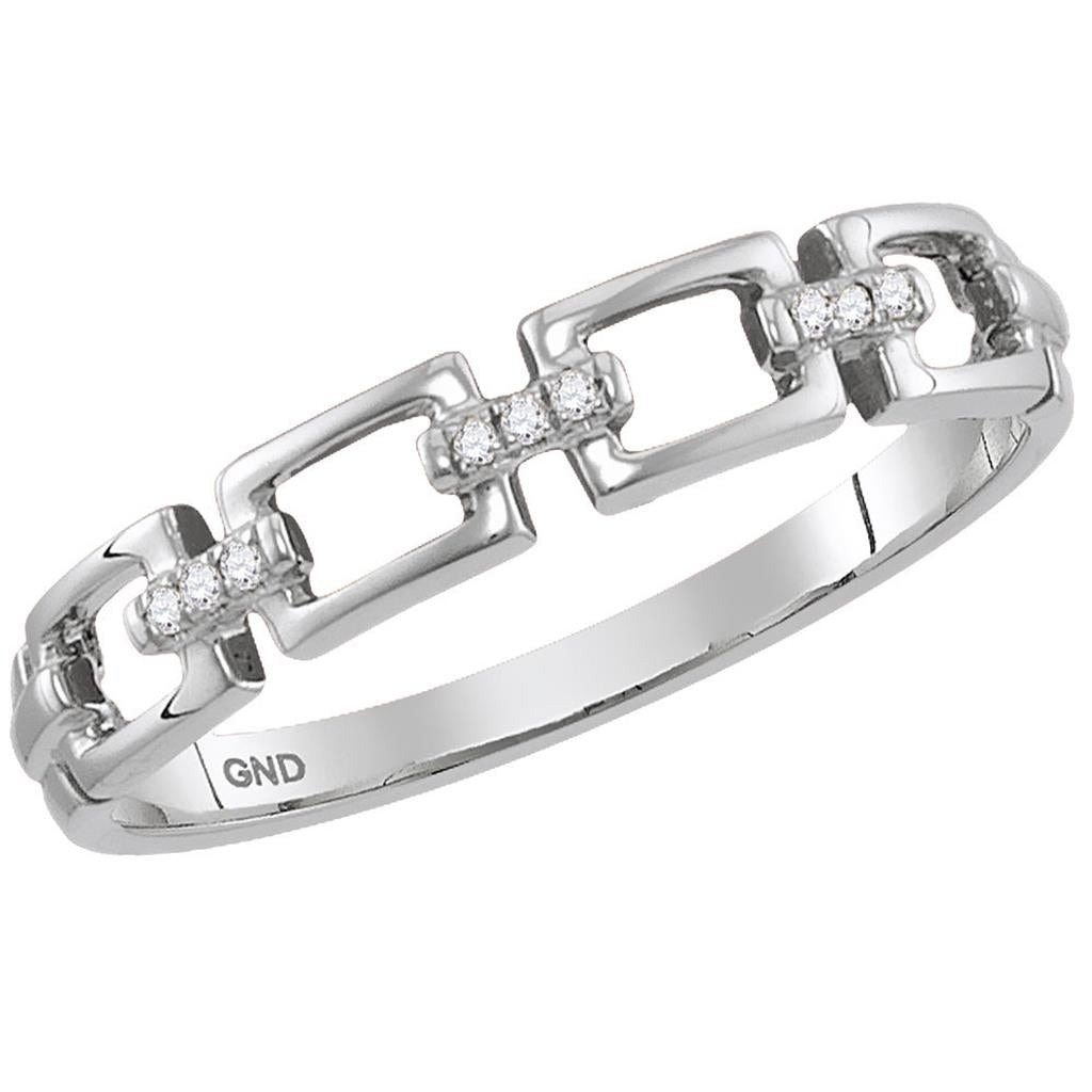14k White Gold Round Diamond Chain Link Stackable Band Ring .03 Cttw