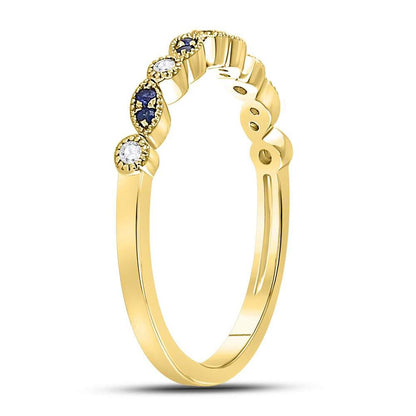 10k Yellow Gold Round Blue Sapphire Diamond Stackable Band Ring 1/10 Cttw