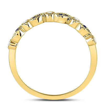10k Yellow Gold Round Blue Sapphire Diamond Stackable Band Ring 1/10 Cttw