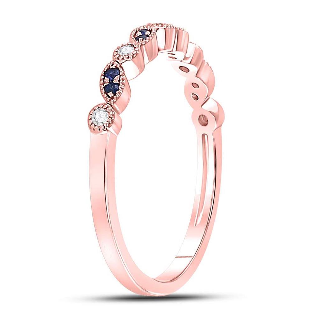 10kt Rose Gold Round Blue Sapphire Diamond Stackable Band Ring 1/10 Cttw