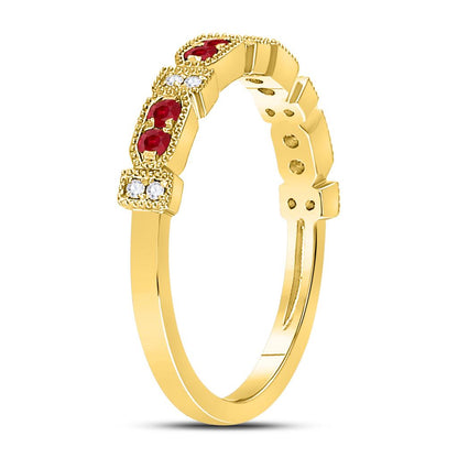10k Yellow Gold Round Ruby Diamond Stackable Band Ring 1/4 Cttw