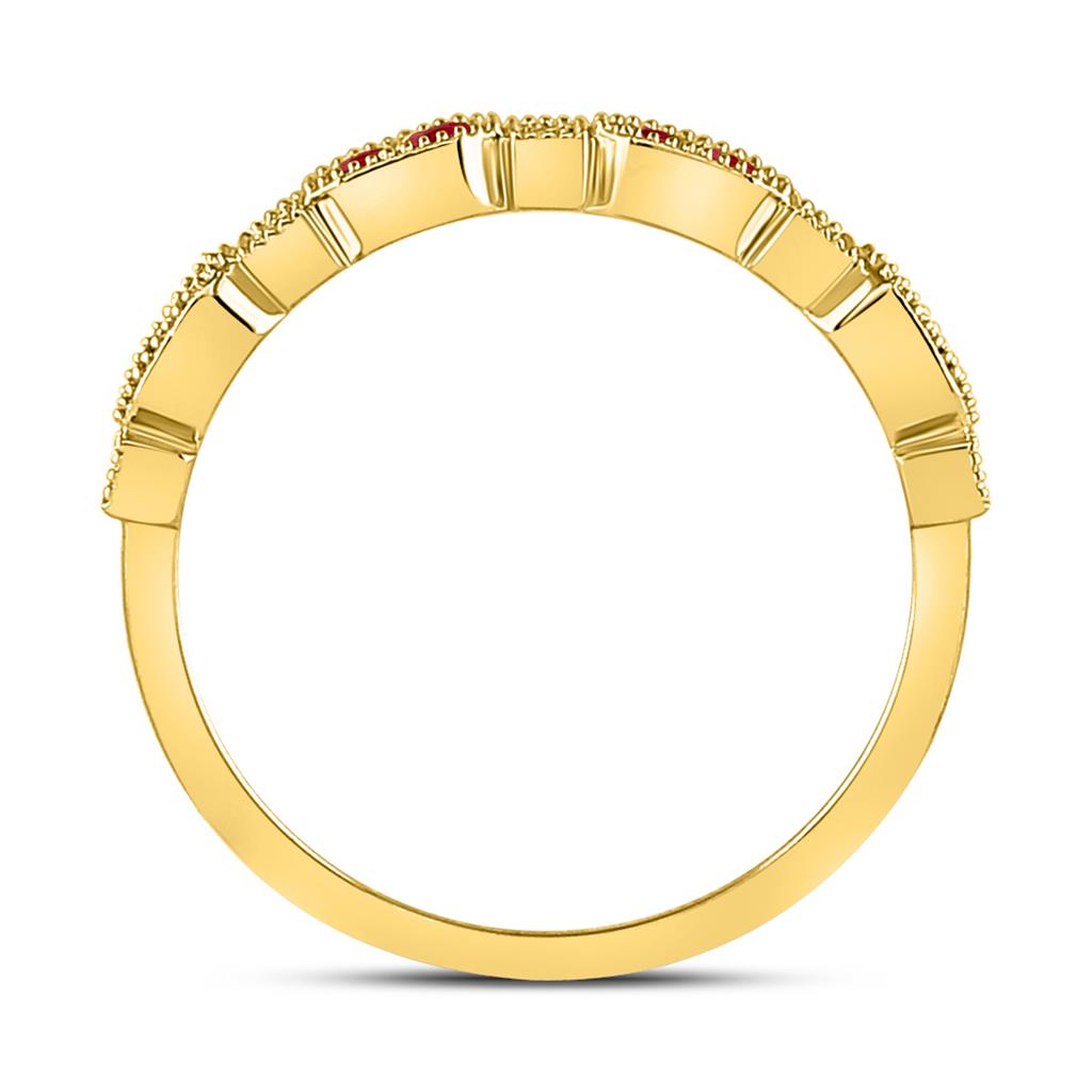 10k Yellow Gold Round Ruby Diamond Stackable Band Ring 1/4 Cttw