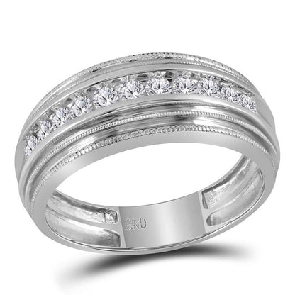 14k White Gold Round Diamond Wedding Milgrain Band Ring 1/2 Cttw