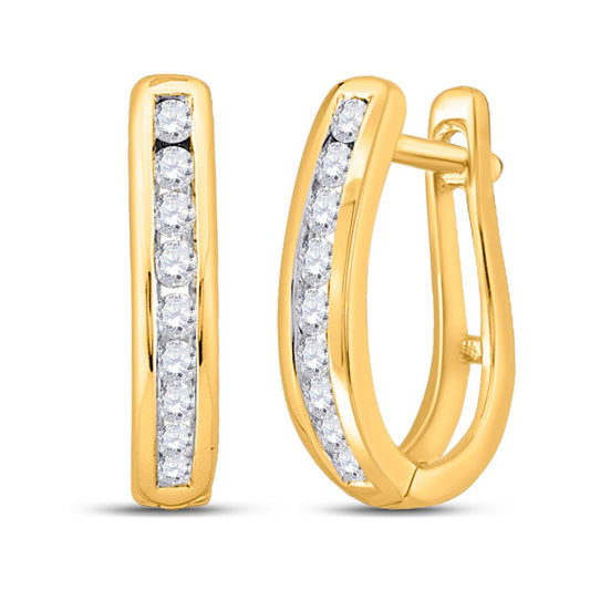 10k Yellow Gold Milgrain Round Diamond Hoop Earrings 1/4 Cttw