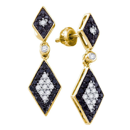 10k Yellow Gold Round Black Diamond Dangle Earrings 5/8 Cttw