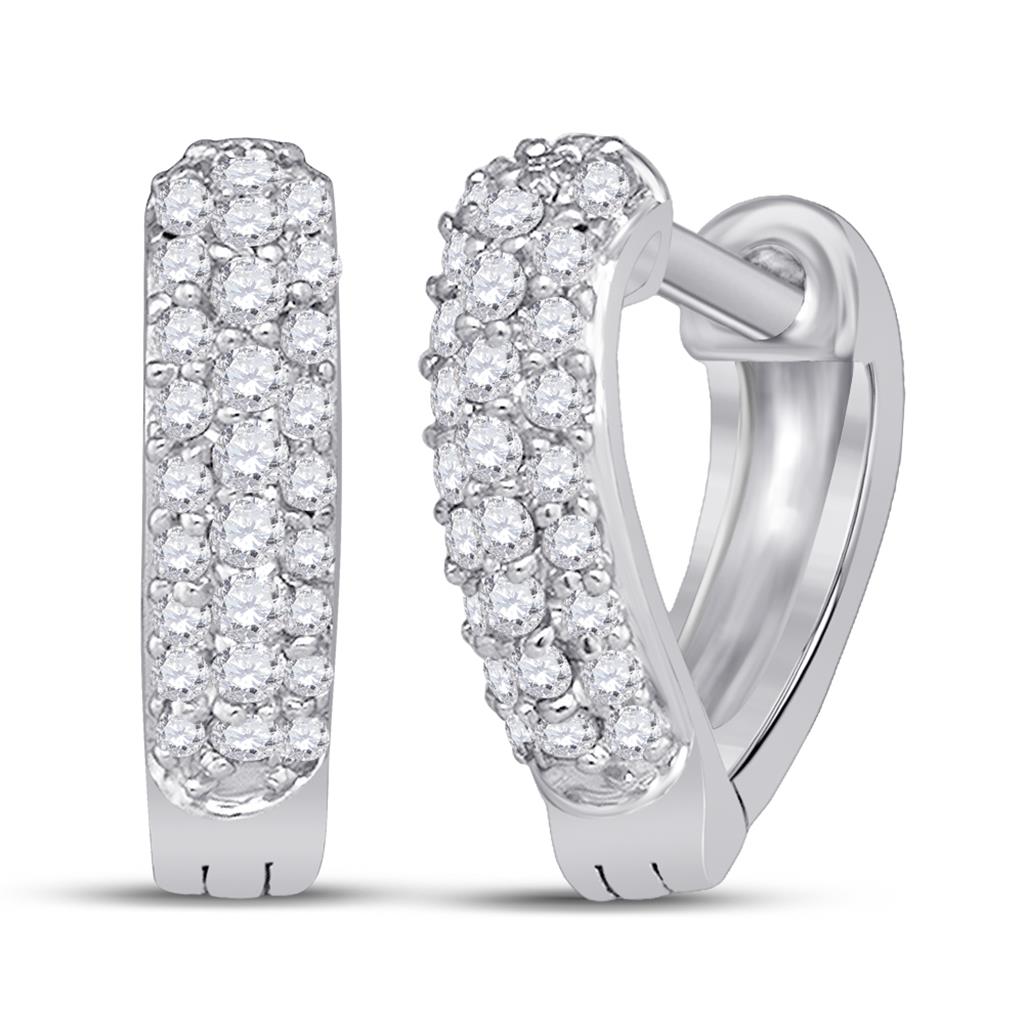 14k White Gold Round Diamond Heart Huggie Hoop Earrings 1/5 Cttw
