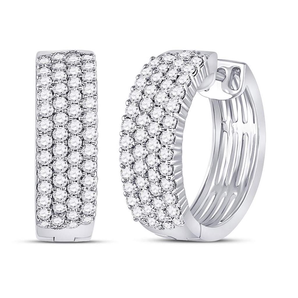 14k White Gold Round Diamond Huggie Earrings 2 Cttw