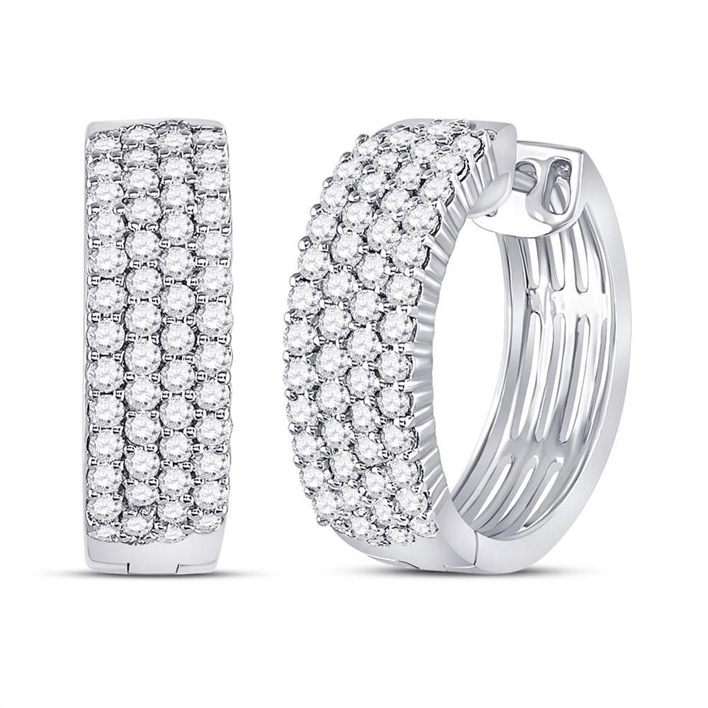 14k White Gold Round Diamond Huggie Earrings 2 Cttw