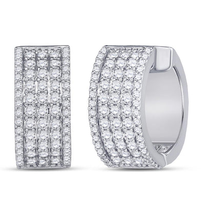 14k White Gold Round Diamond Huggie Earrings 1-5/8 Cttw
