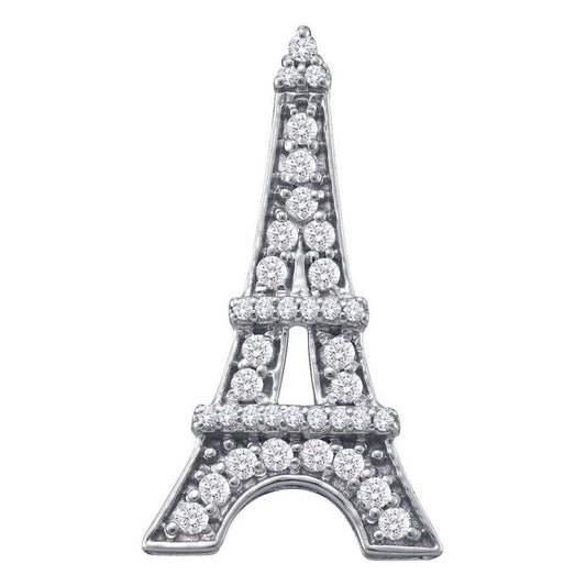 14k White Gold Round Diamond Eiffel Tower Fashion Pendant 1/3 Cttw