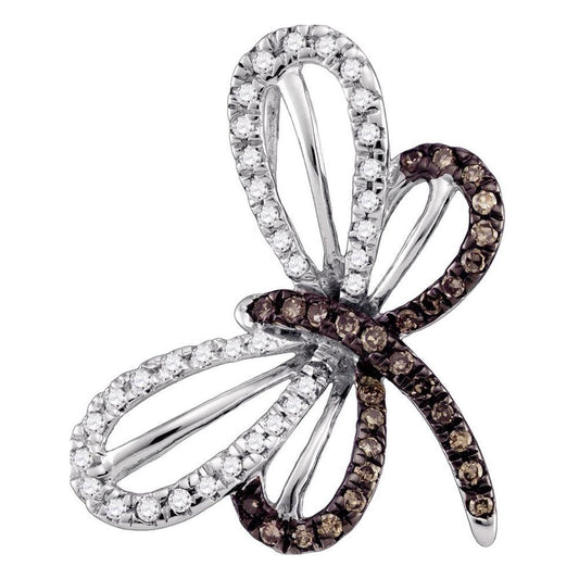 14k White Gold Brown Diamond Butterfly Bug Pendant 1/4 Cttw