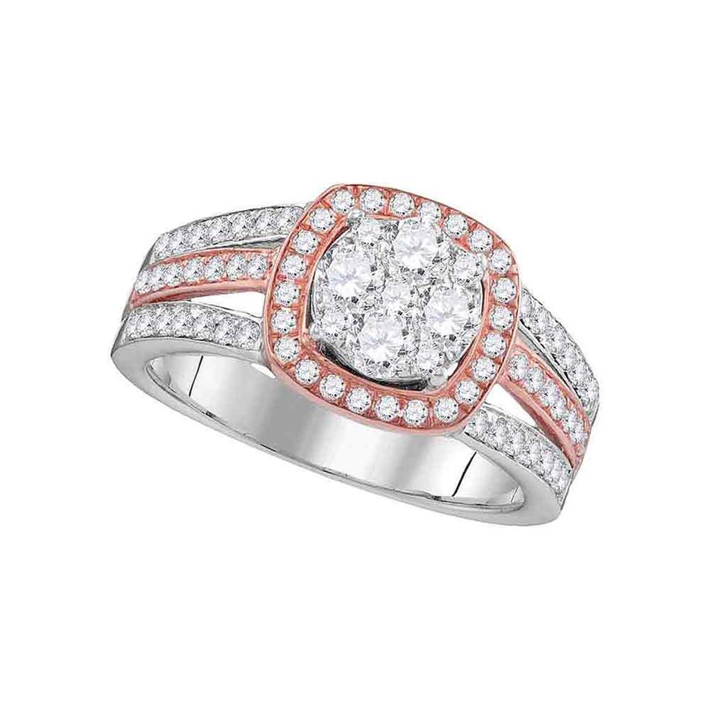 14k Two-tone Gold Round Diamond Cluster Bridal Engagement Ring 1 Cttw