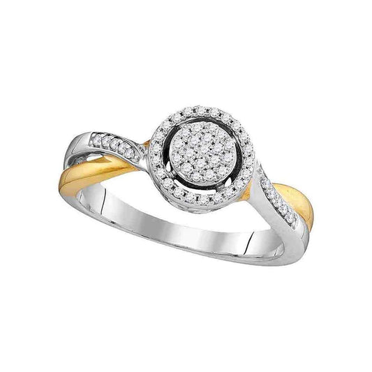 10k Two-tone Gold Round Diamond Circle Cluster Bridal Engagement Ring 1/5 Cttw