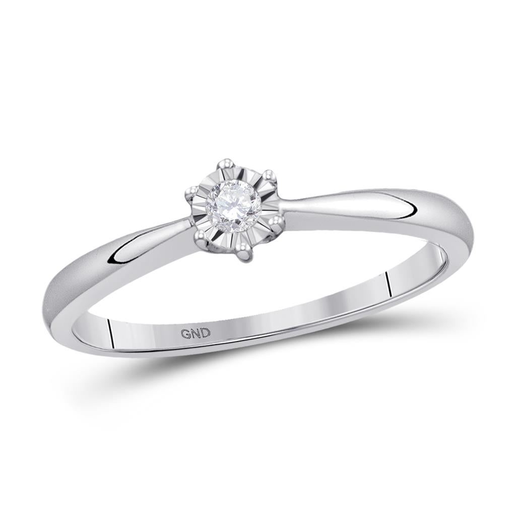 14k White Gold Round Diamond Solitaire Bridal Engagement Ring 1/12 Cttw