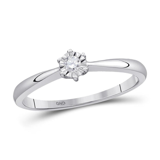 14k White Gold Round Diamond Solitaire Bridal Engagement Ring 1/12 Cttw