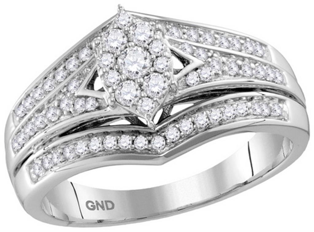 14k White Gold Round Diamond Cluster Bridal Engagement Ring 1/2 Cttw