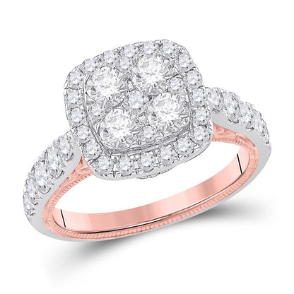 14k Two-tone Gold Round Diamond Cluster Bridal Engagement Ring 2 Ctw