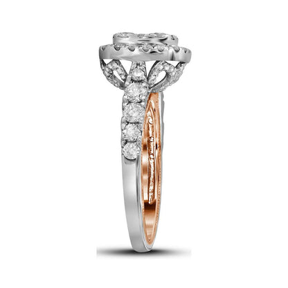 14k Two-tone Gold Round Diamond Cluster Bridal Engagement Ring 2 Ctw