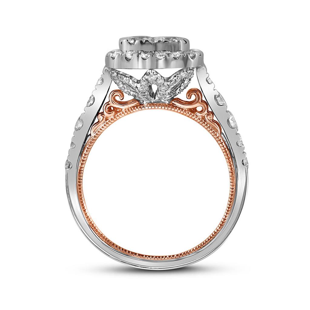 14k Two-tone Gold Round Diamond Cluster Bridal Engagement Ring 2 Ctw
