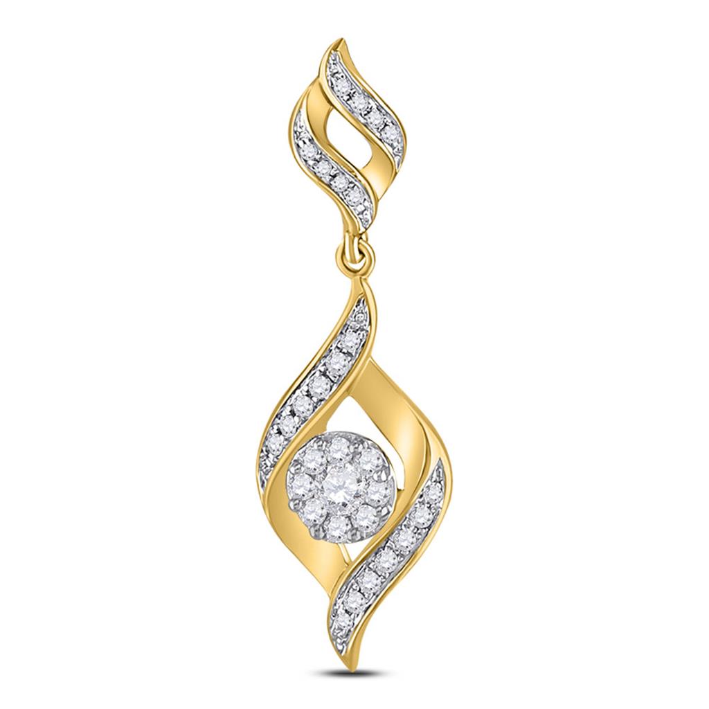 14k Yellow Gold Round Diamond Fashion Cluster Pendant 1/3 Cttw