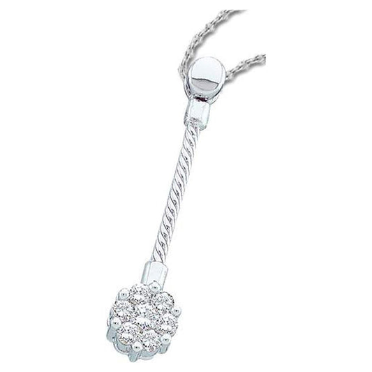14k White Gold Round Diamond Rope Flower Cluster Pendant 1/4 Cttw