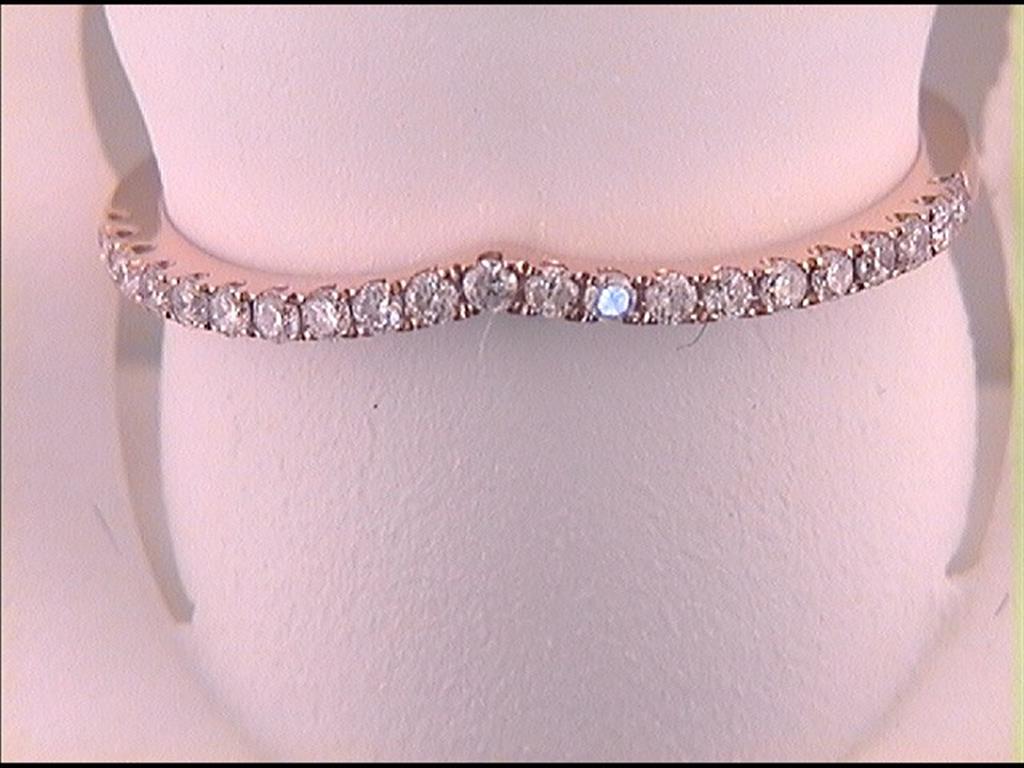 14k Rose Gold Round Diamond Chevron Stackable Band Ring 1/6 Cttw