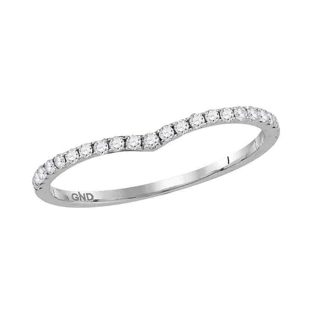 14k White Gold Round Diamond Chevron Stackable Band Ring 1/6 Cttw