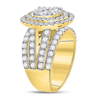 14k Yellow Gold Round Diamond Oval Cluster Bridal Engagement Ring 3 Cttw