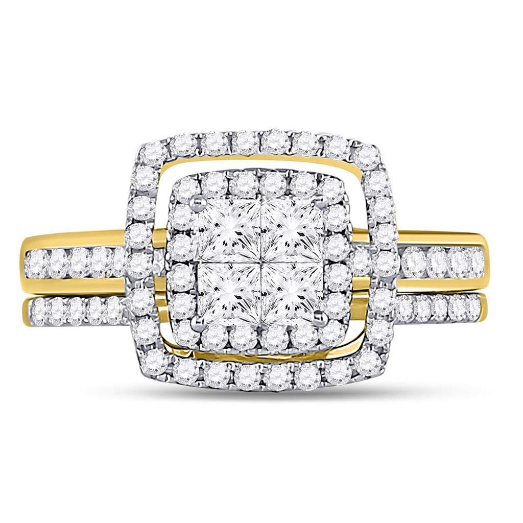 14k Yellow Gold Princess Diamond Cluster Bridal Engagement Ring 1 Cttw